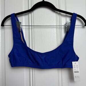 J Crew Heritage Scoop Neck Bikini Top Harbor View Blue Minimal Swim Pool NWT